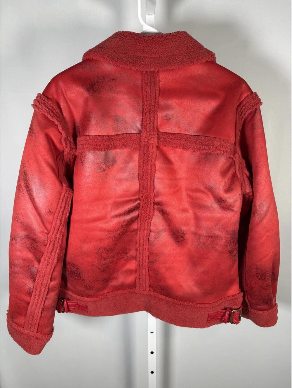 NWT G by Giuliana Faux Suede Shearling Zip Front Coat Red Size Small - Picture 3 of 6